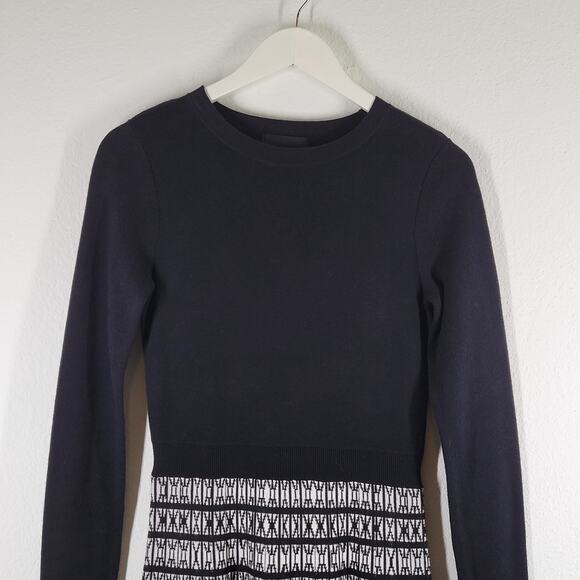 Cynthia Rowley Knit Sweater Dress Womens XS Black Geometric Classic office - Picture 2 of 10